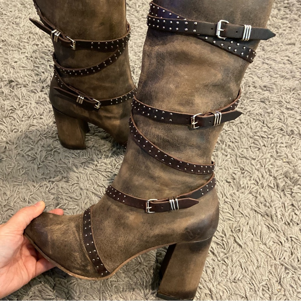 Freebird JAX Strappy Tall Distressed Leather Riding Boots Size 10 - Picture 13 of 16